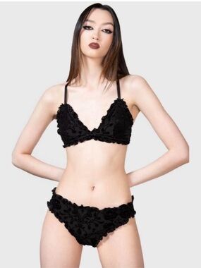 Killstar Dark Fairyland Black Velvet Floral Bralette & Panty Set SEE DESCRIPTION